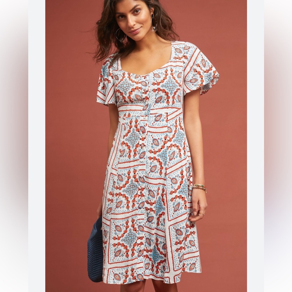 ANTHROPOLOGIE MAEVE‎ Praslin Printed Button Front Midi Dress - Picture 2 of 9